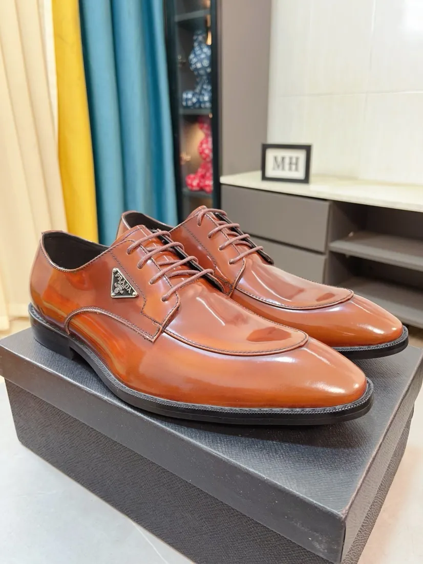 Men's shoes 💰560🌹🌹[Prada leather shoes] Top purchasing agency Original imported Italian custom-made cowhide leather surface, ➕Fully imported water-dyed breathable cowhide lining, original factory special molded sole, super comfortable, size: 38-44